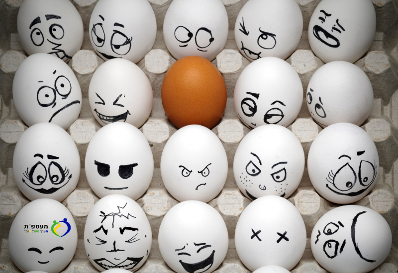 תבנית ביצים לבנים עליהן מצויירות פרצופים וביצה אחת חומה ללא שום פרצוף- רקע להפלייה
